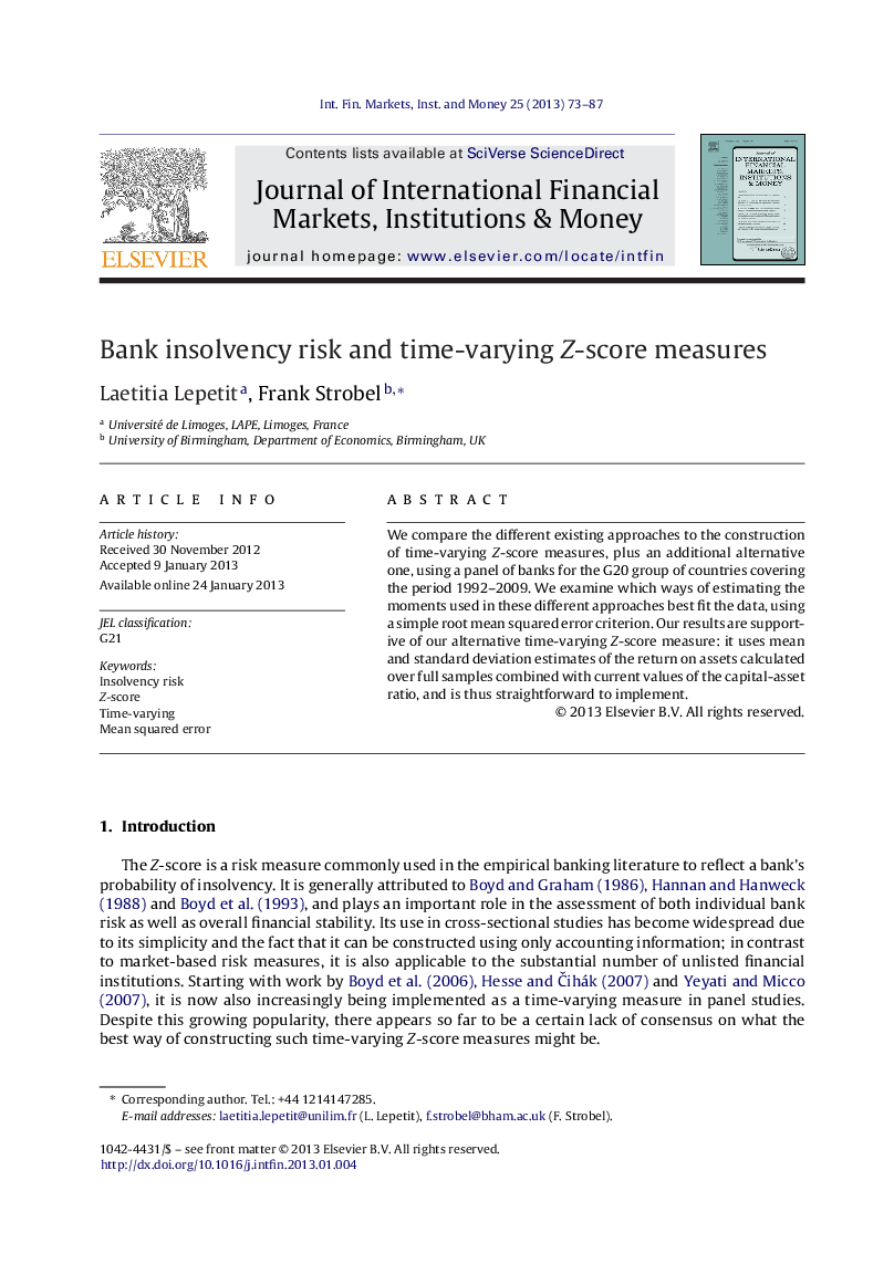 Bank insolvency risk and time-varying Z-score measures