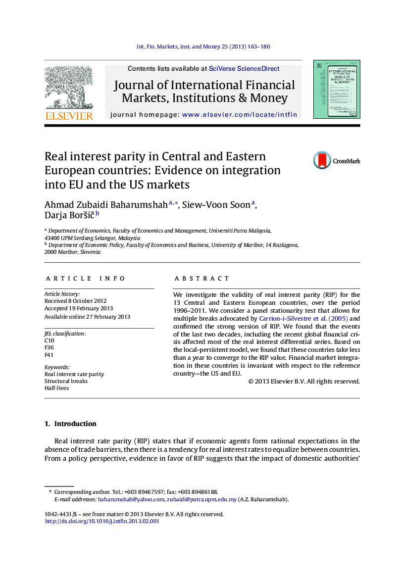 Real interest parity in Central and Eastern European countries: Evidence on integration into EU and the US markets