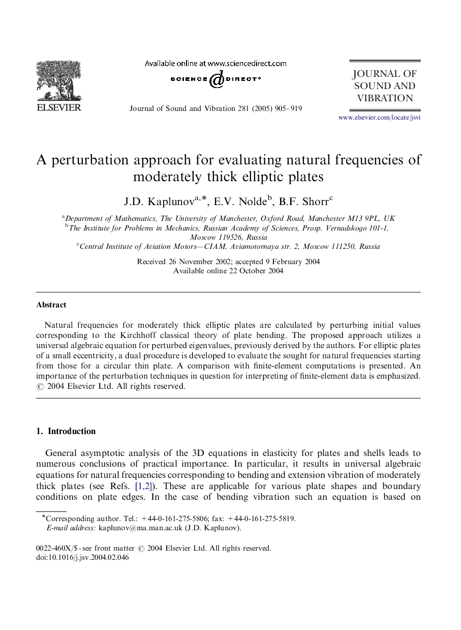 A perturbation approach for evaluating natural frequencies of moderately thick elliptic plates