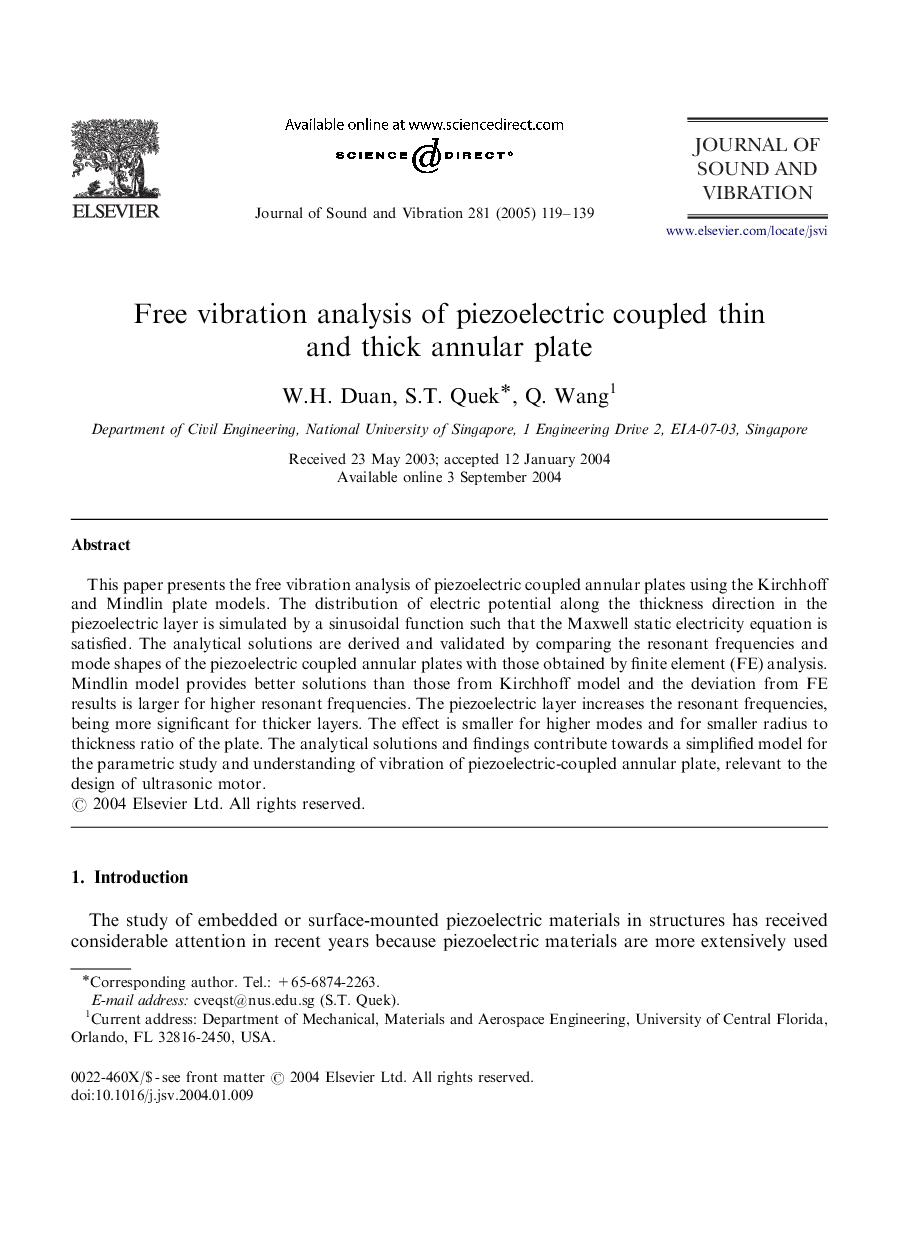 Free vibration analysis of piezoelectric coupled thin and thick annular plate