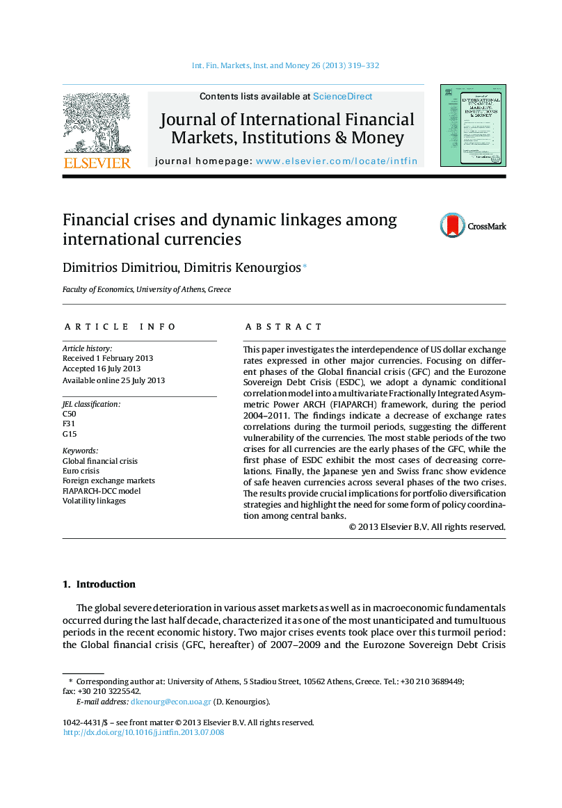 Financial crises and dynamic linkages among international currencies