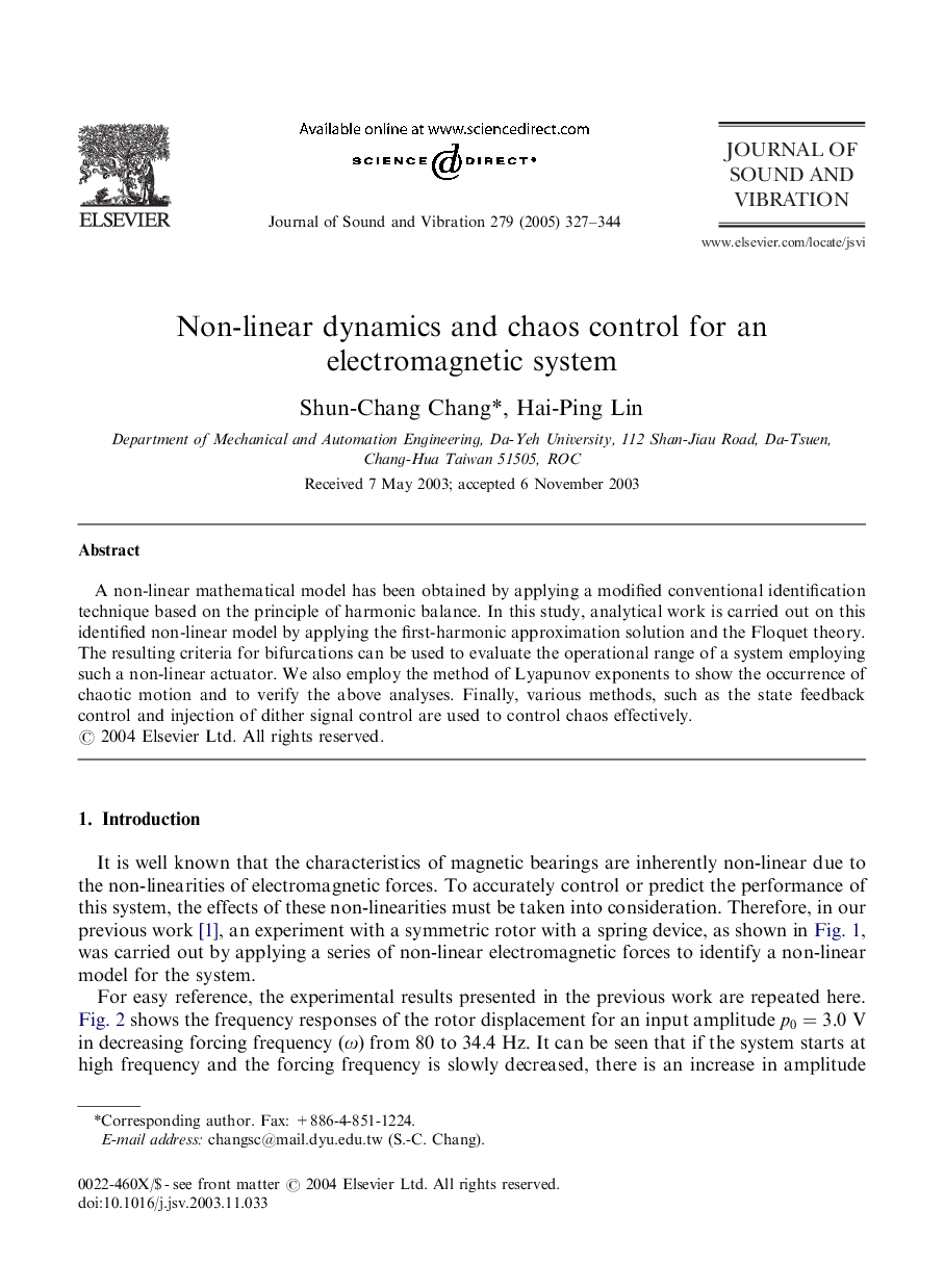 Non-linear dynamics and chaos control for an electromagnetic system