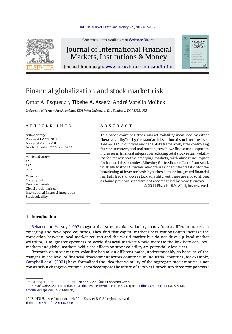 Financial globalization and stock market risk