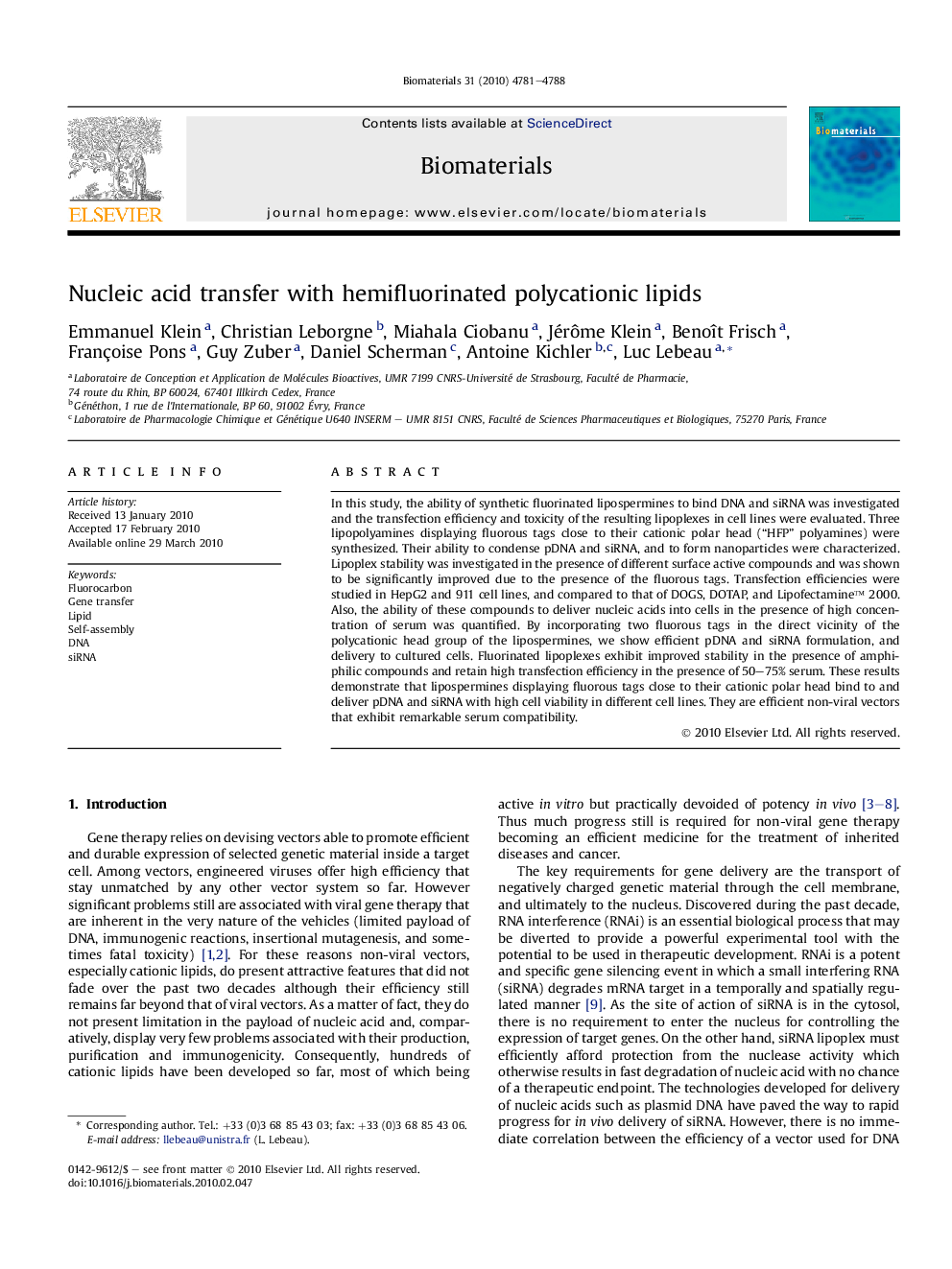 Nucleic acid transfer with hemifluorinated polycationic lipids