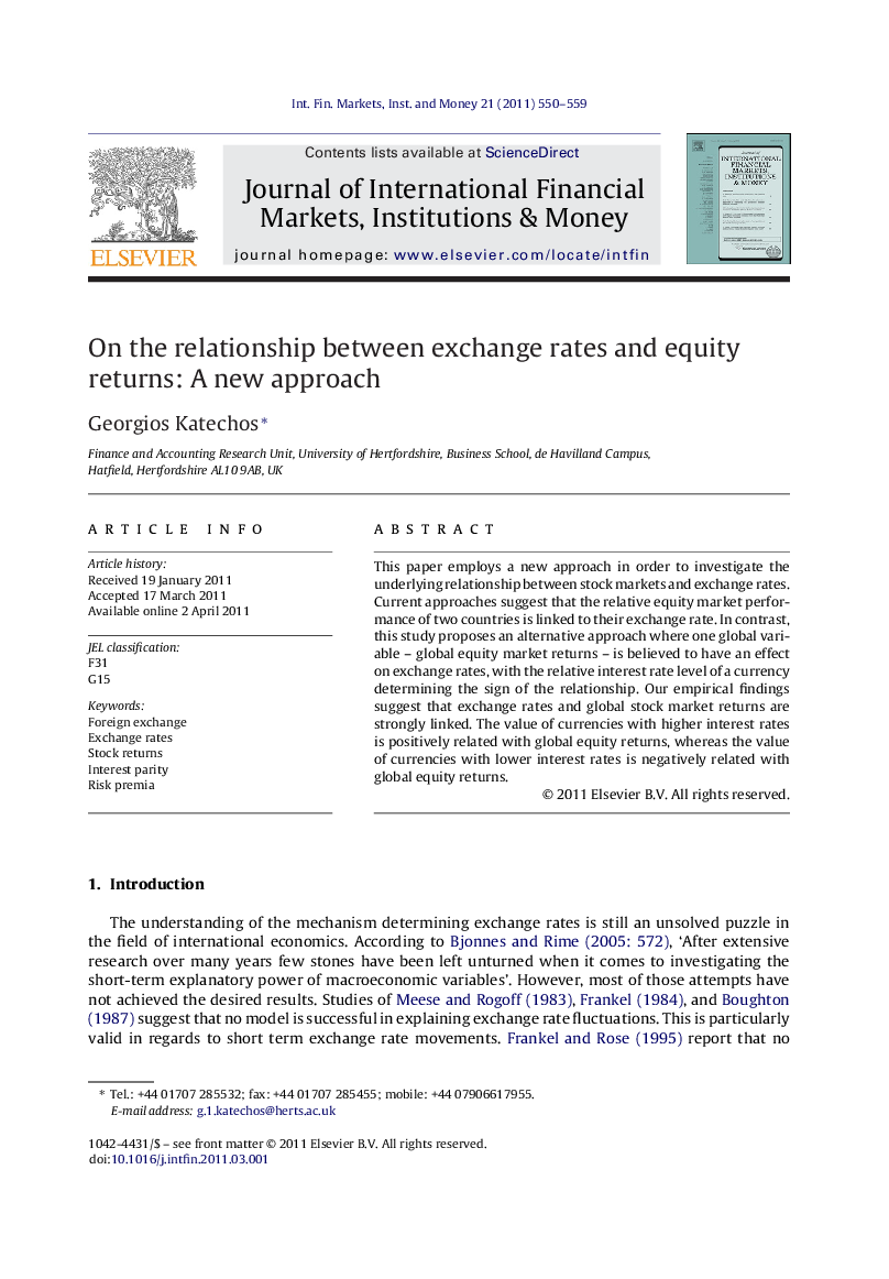 On the relationship between exchange rates and equity returns: A new approach
