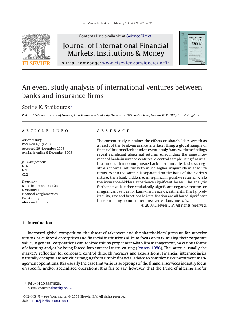 An event study analysis of international ventures between banks and insurance firms