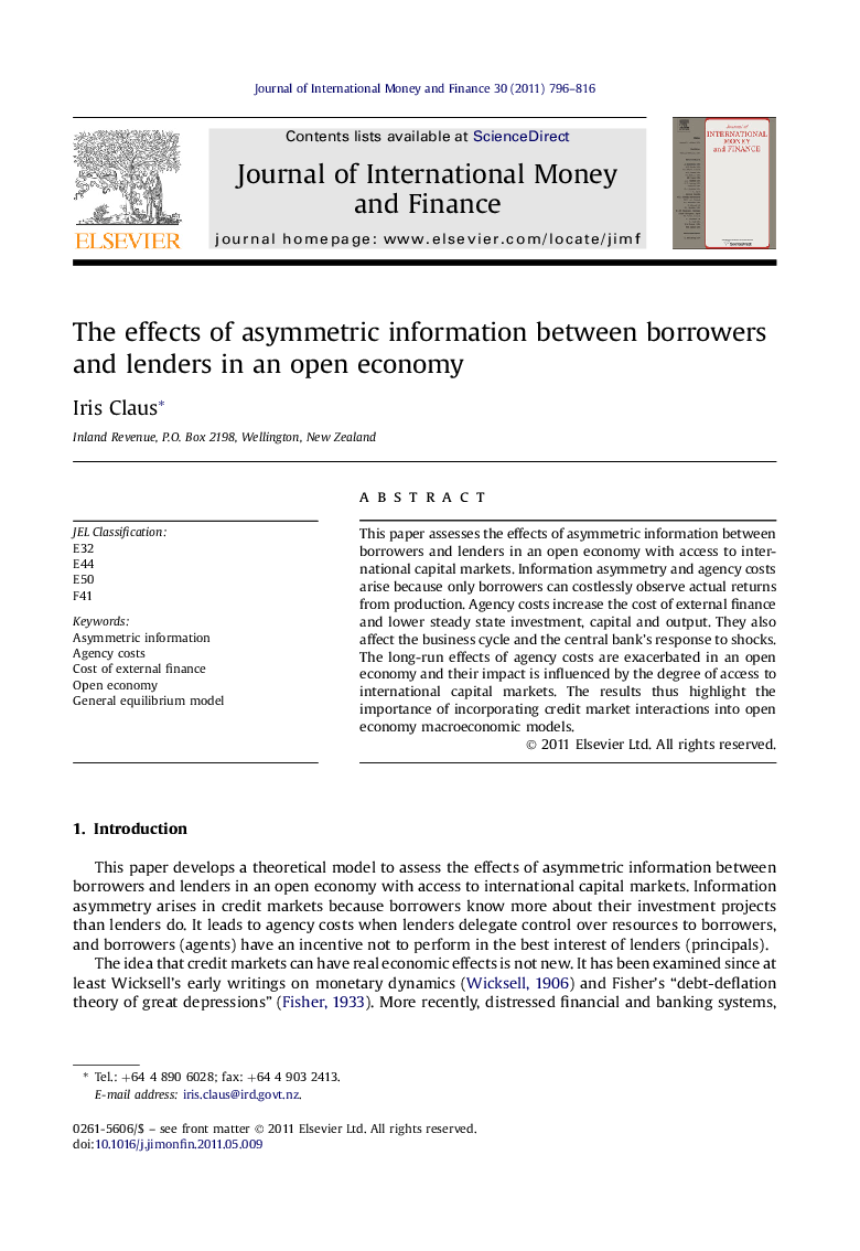 The effects of asymmetric information between borrowers and lenders in an open economy
