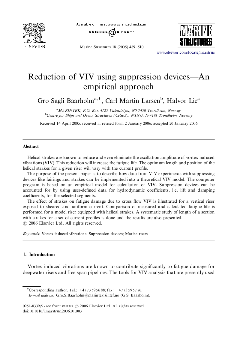 Reduction of VIV using suppression devices-An empirical approach