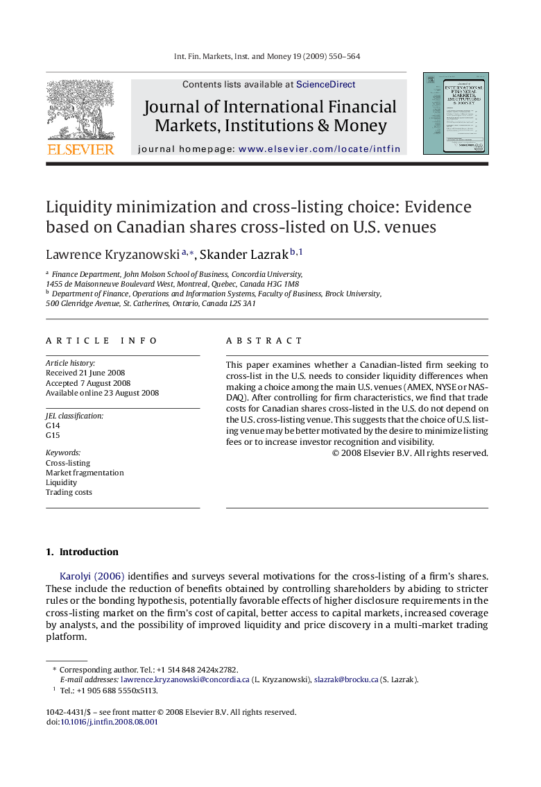 Liquidity minimization and cross-listing choice: Evidence based on Canadian shares cross-listed on U.S. venues