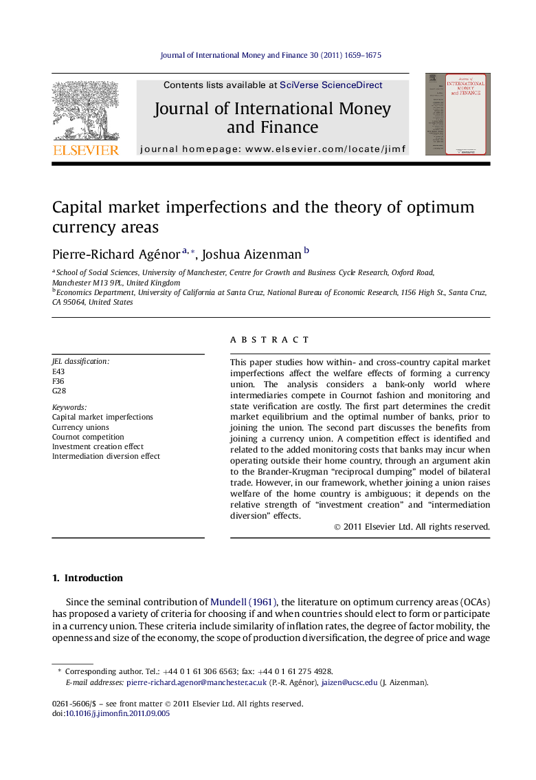 Capital market imperfections and the theory of optimum currency areas