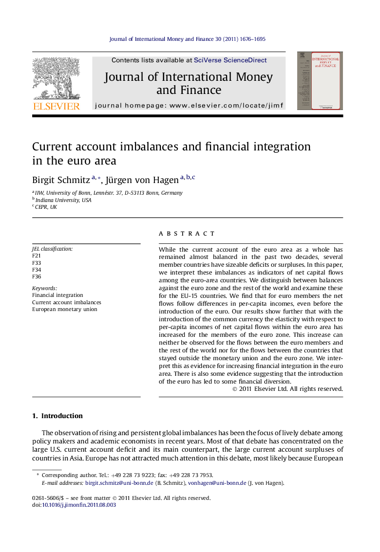 Current account imbalances and financial integration in the euro area