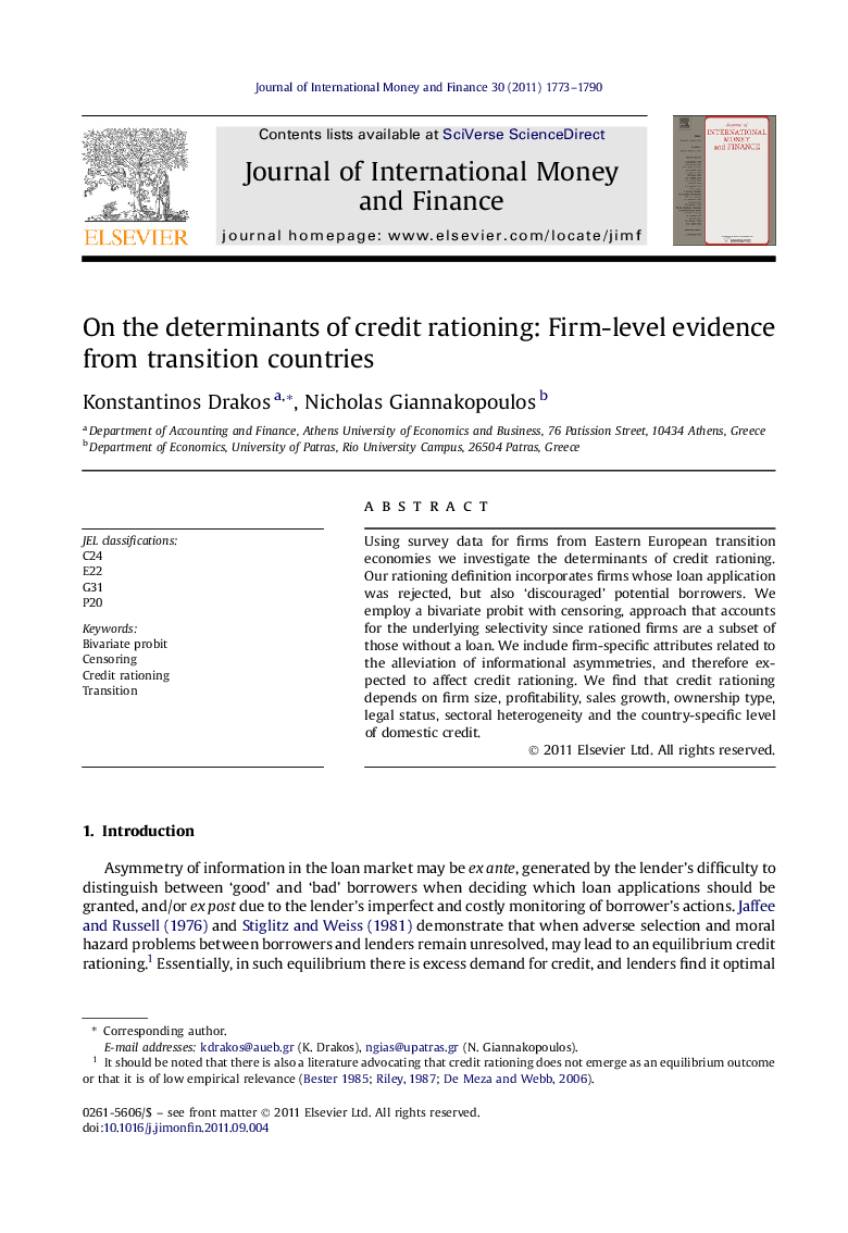 On the determinants of credit rationing: Firm-level evidence from transition countries