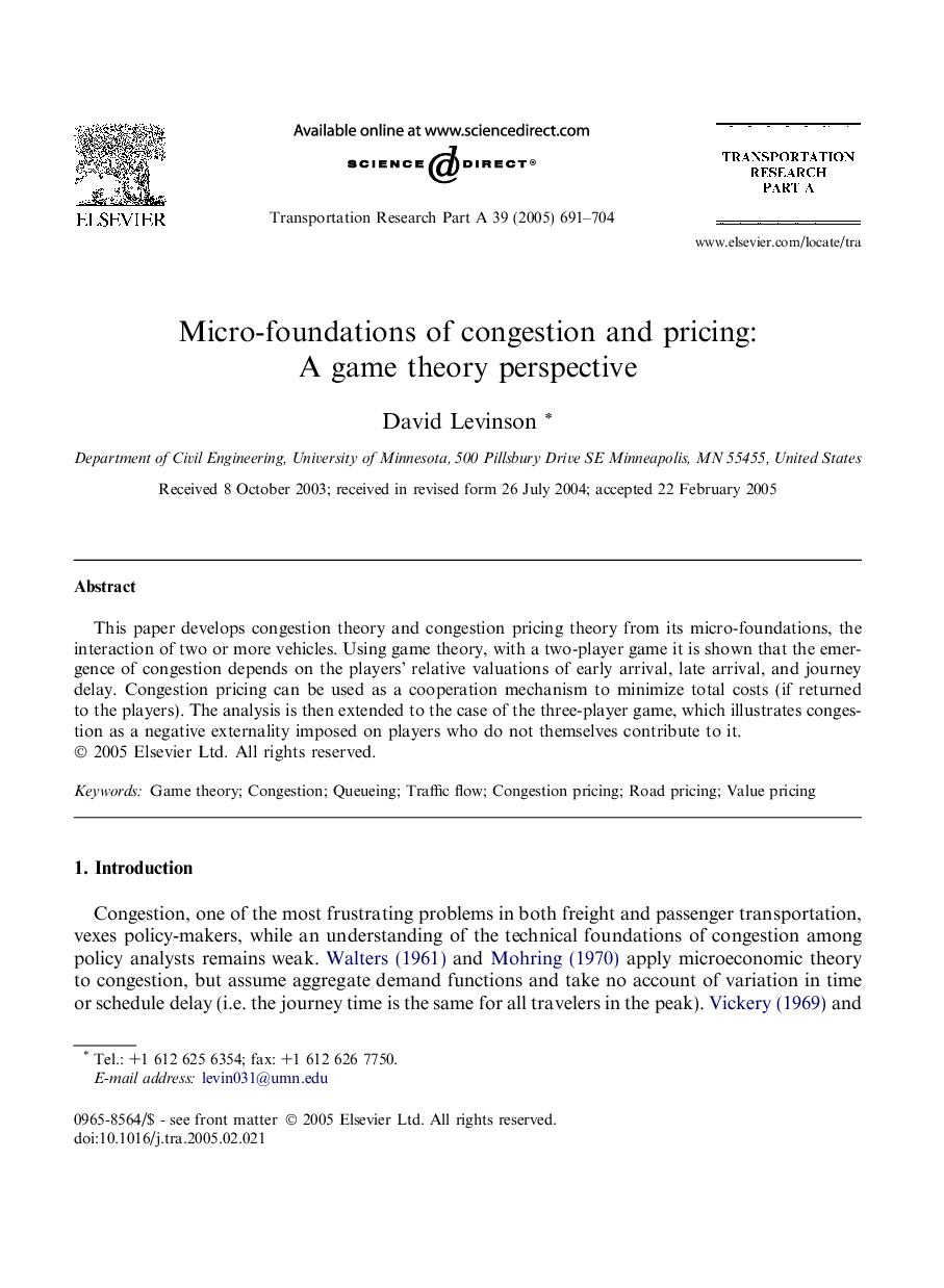 Micro-foundations of congestion and pricing: A game theory perspective