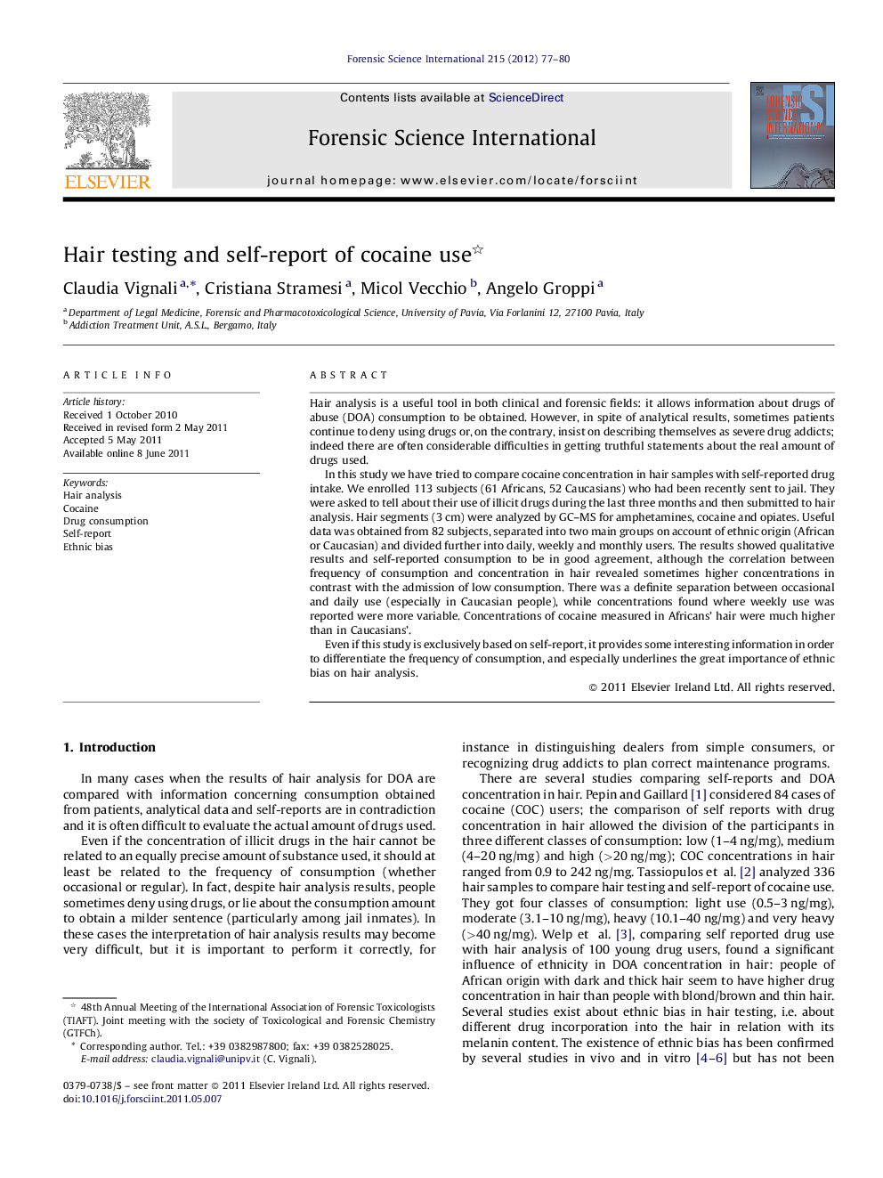 Hair testing and self-report of cocaine use 