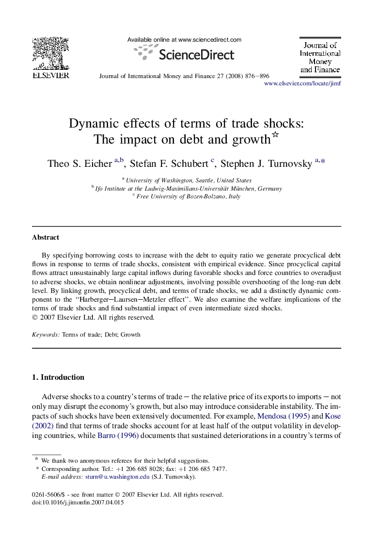 Dynamic effects of terms of trade shocks: The impact on debt and growth 