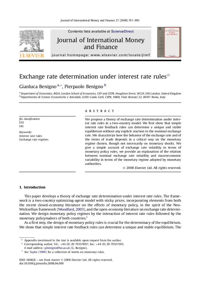 Exchange rate determination under interest rate rules