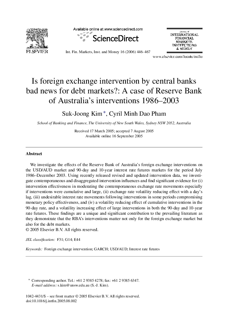 Is foreign exchange intervention by central banks bad news for debt markets?: A case of Reserve Bank of Australia's interventions 1986–2003
