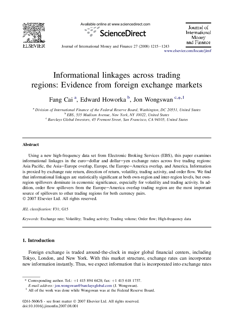 Informational linkages across trading regions: Evidence from foreign exchange markets