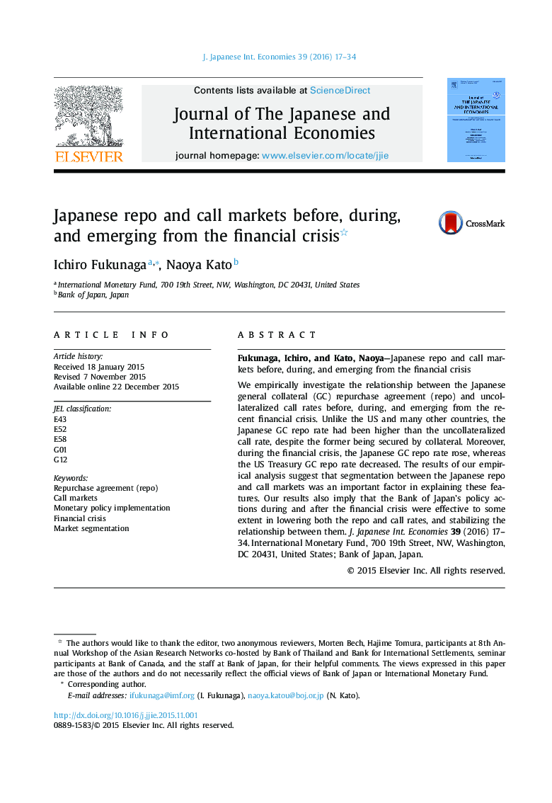 Japanese repo and call markets before, during, and emerging from the financial crisis 