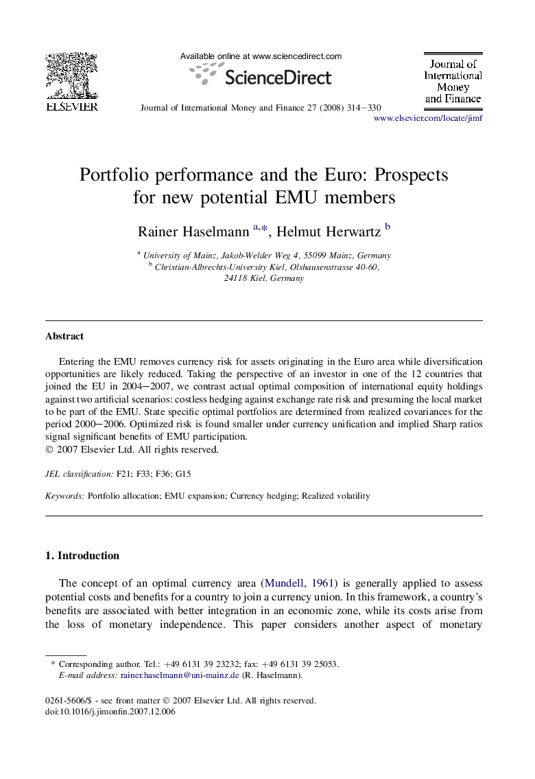 Portfolio performance and the Euro: Prospects for new potential EMU members