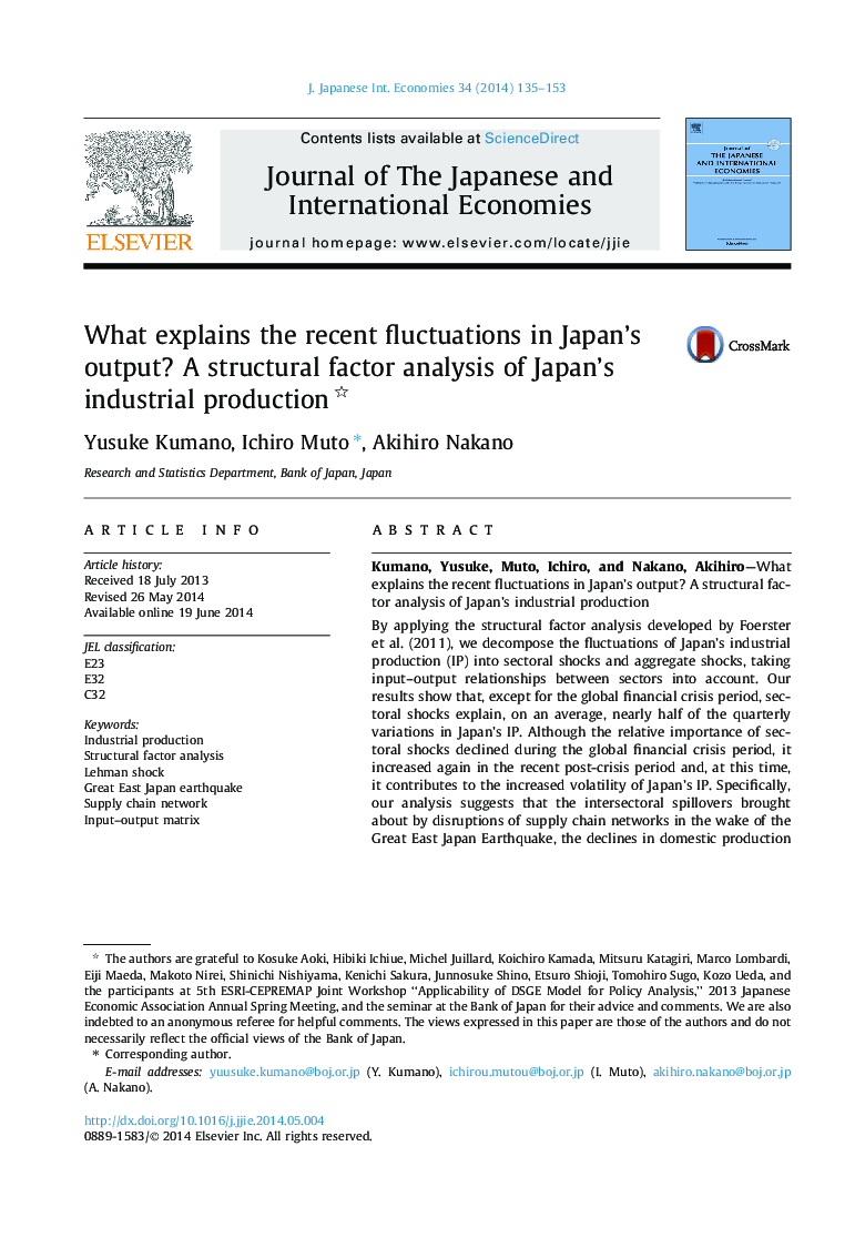 What explains the recent fluctuations in Japan’s output? A structural factor analysis of Japan’s industrial production 