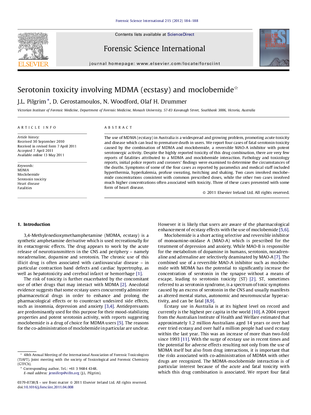 Serotonin toxicity involving MDMA (ecstasy) and moclobemide 