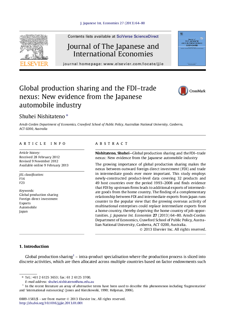 Global production sharing and the FDI–trade nexus: New evidence from the Japanese automobile industry