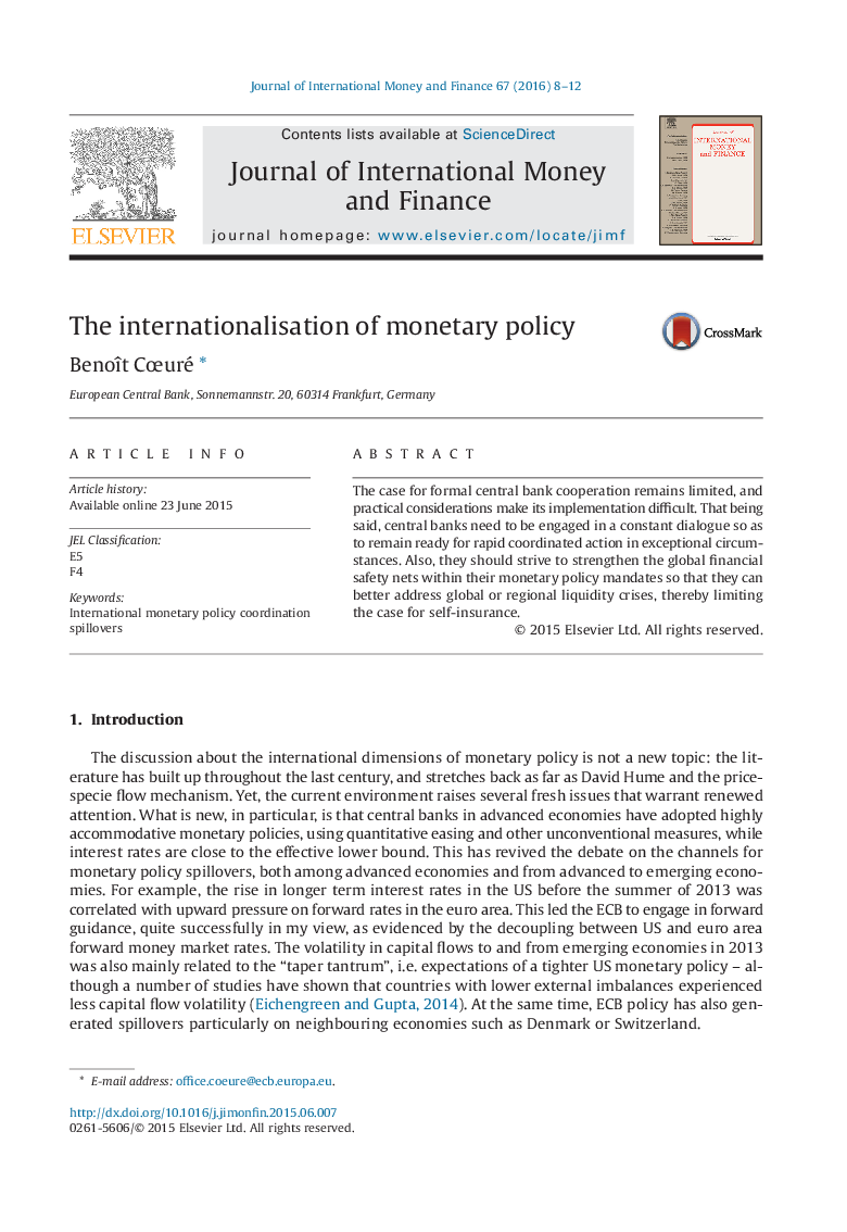 The internationalisation of monetary policy