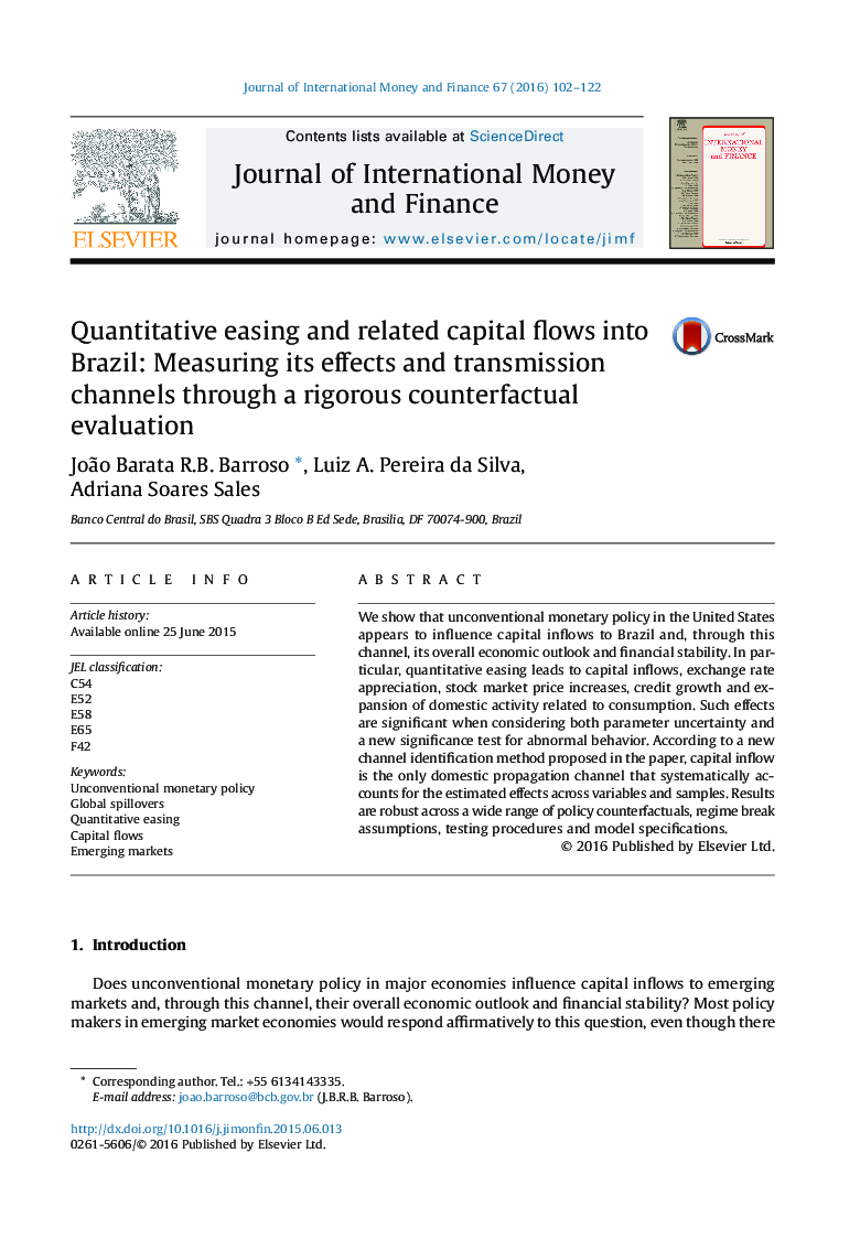 Quantitative easing and related capital flows into Brazil: Measuring its effects and transmission channels through a rigorous counterfactual evaluation