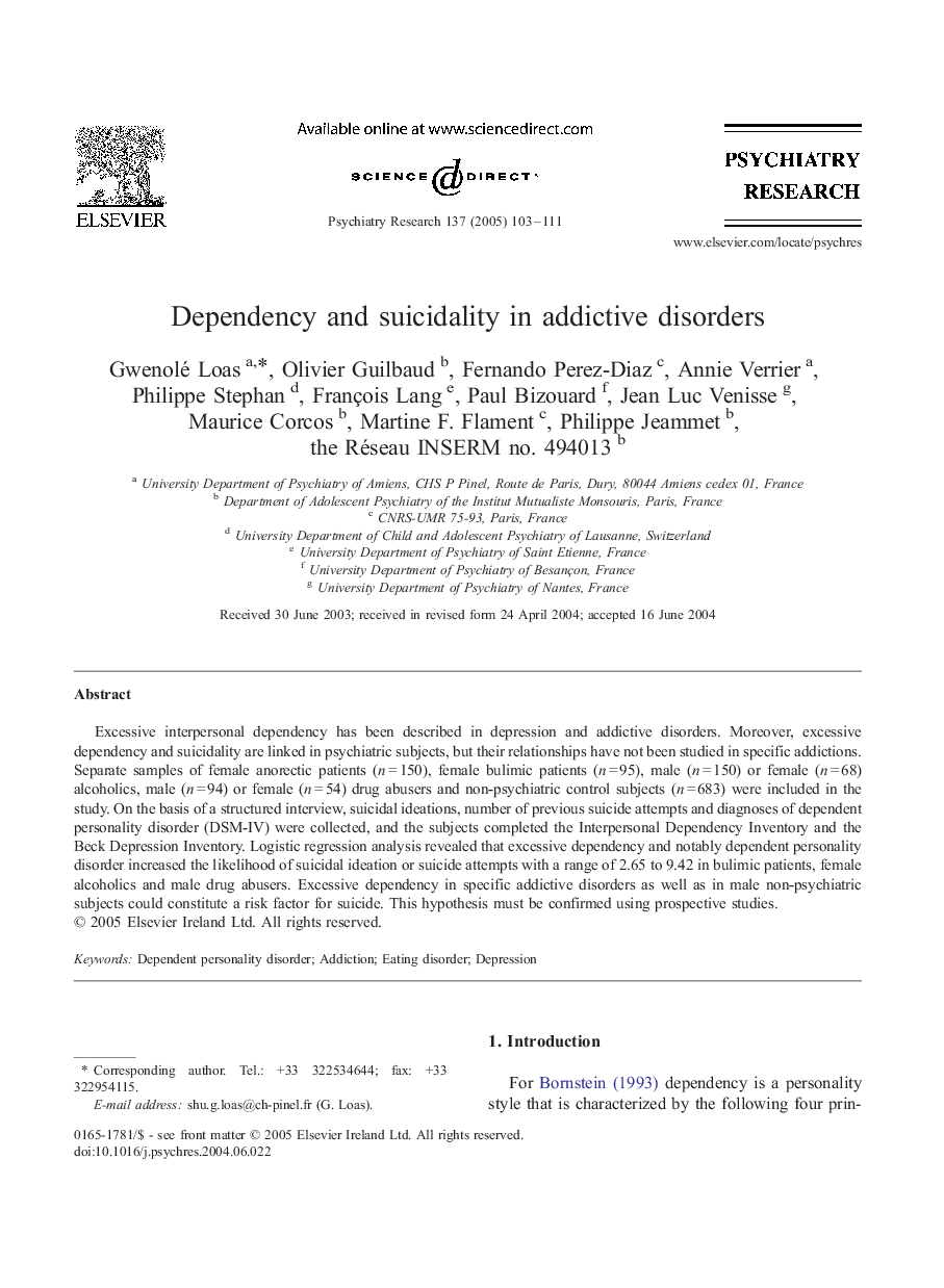 Dependency and suicidality in addictive disorders