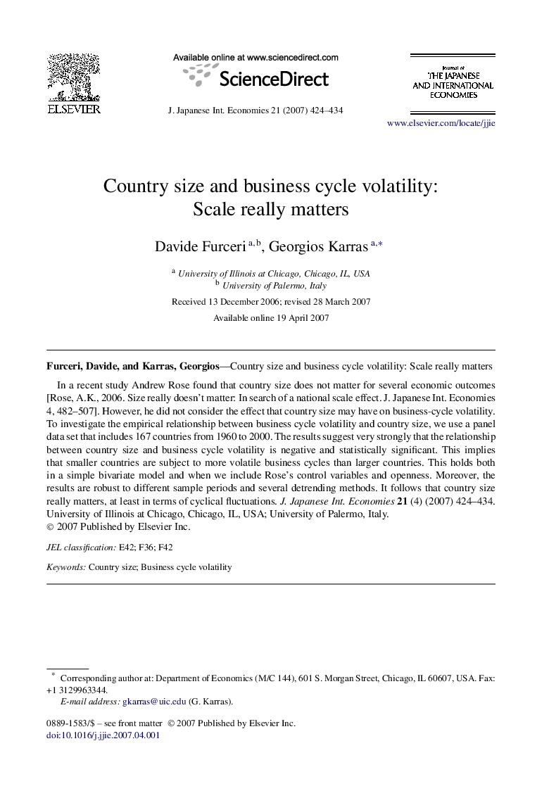 Country size and business cycle volatility: Scale really matters