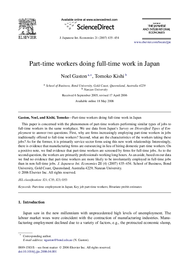 Part-time workers doing full-time work in Japan