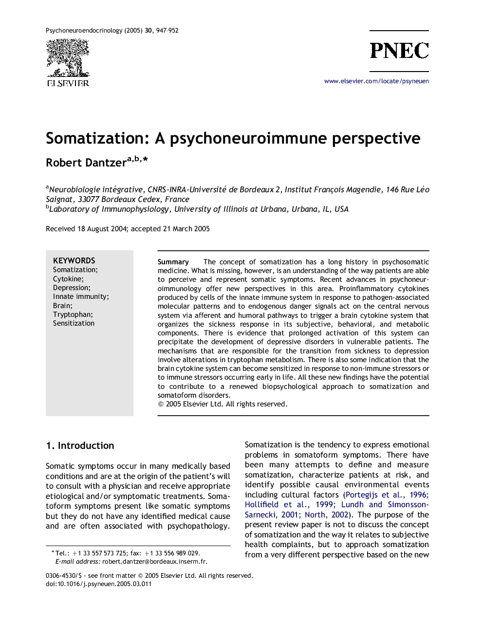 Somatization: A psychoneuroimmune perspective