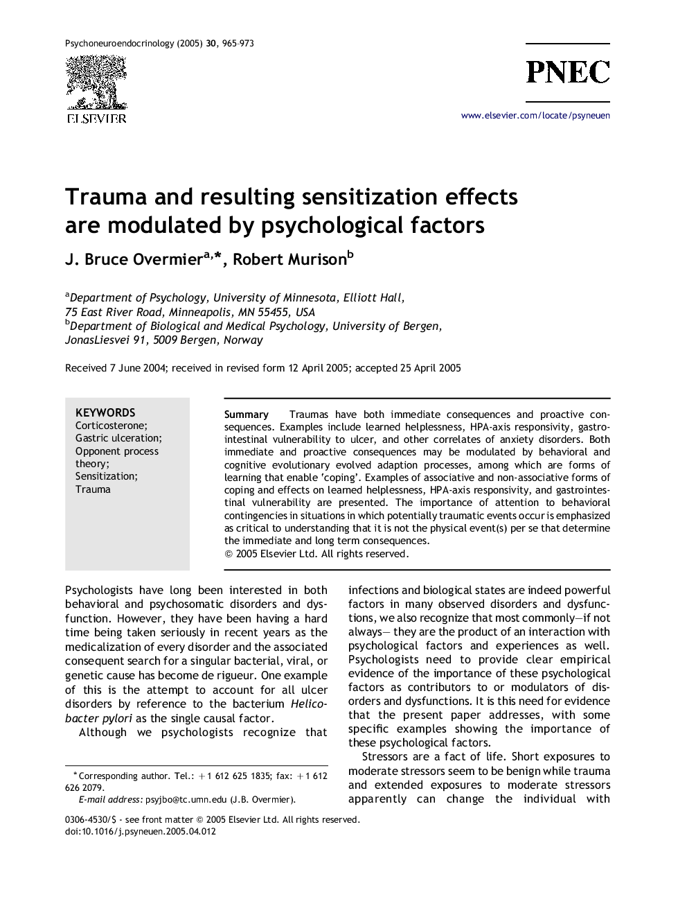 Trauma and resulting sensitization effects are modulated by psychological factors