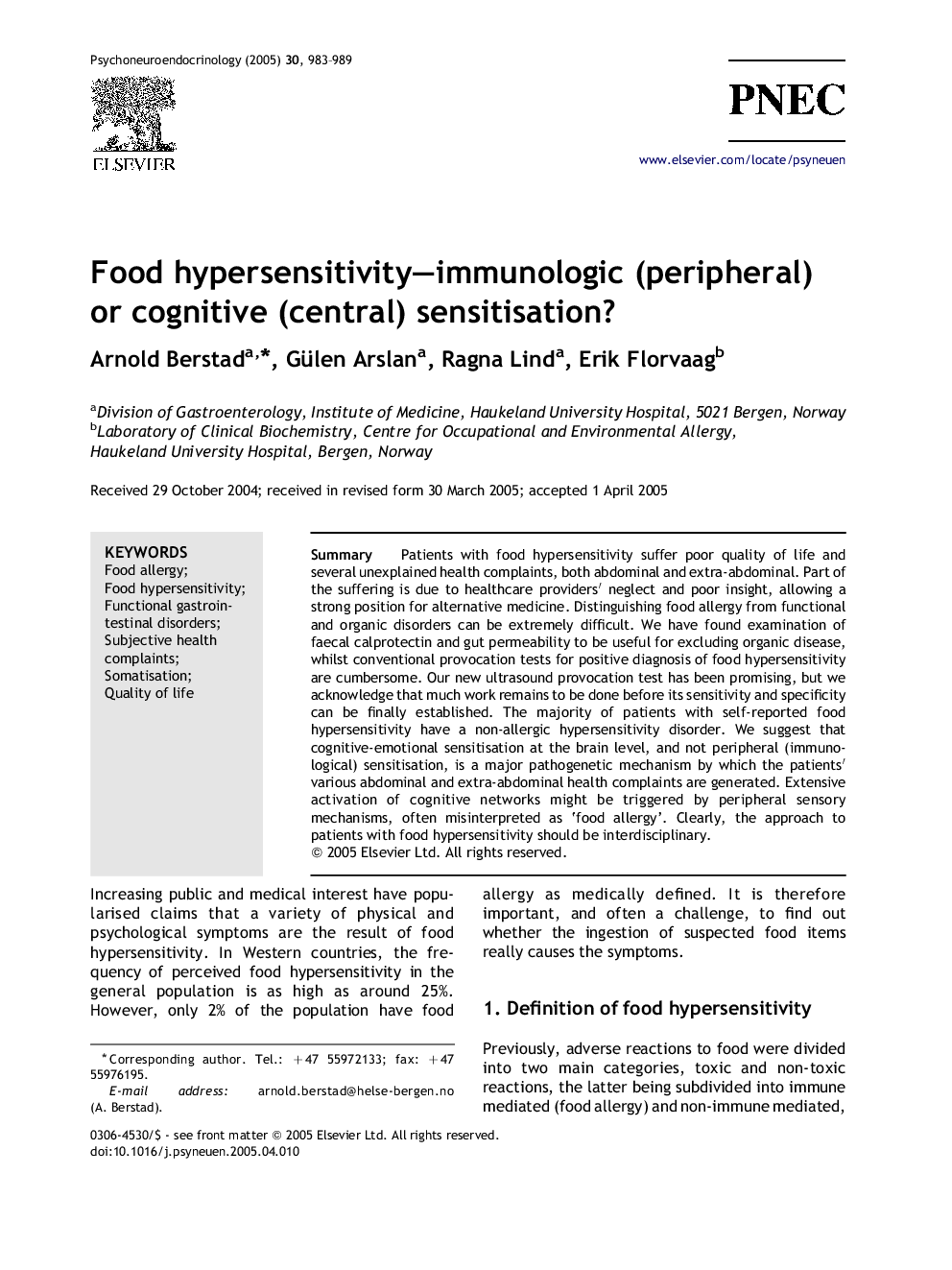 Food hypersensitivity-immunologic (peripheral) or cognitive (central) sensitisation?