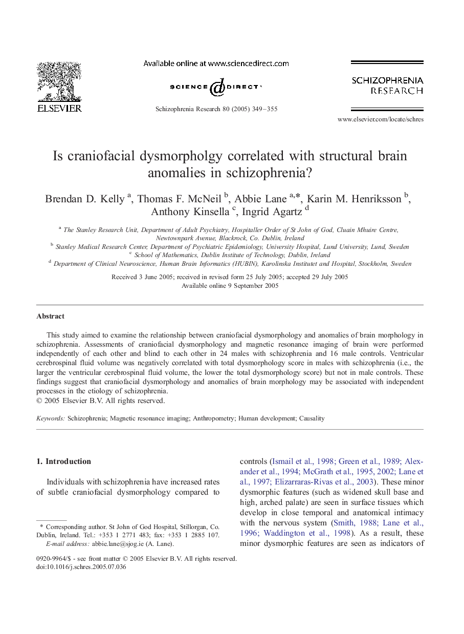 Is craniofacial dysmorpholgy correlated with structural brain anomalies in schizophrenia?