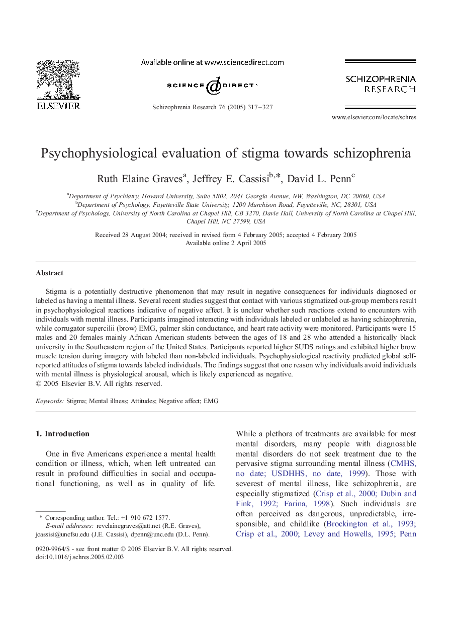 عکس صفحه اول مقاله: Psychophysiological evaluation of stigma towards schizophrenia Psychophysiological evaluation of stigma towards schizophrenia