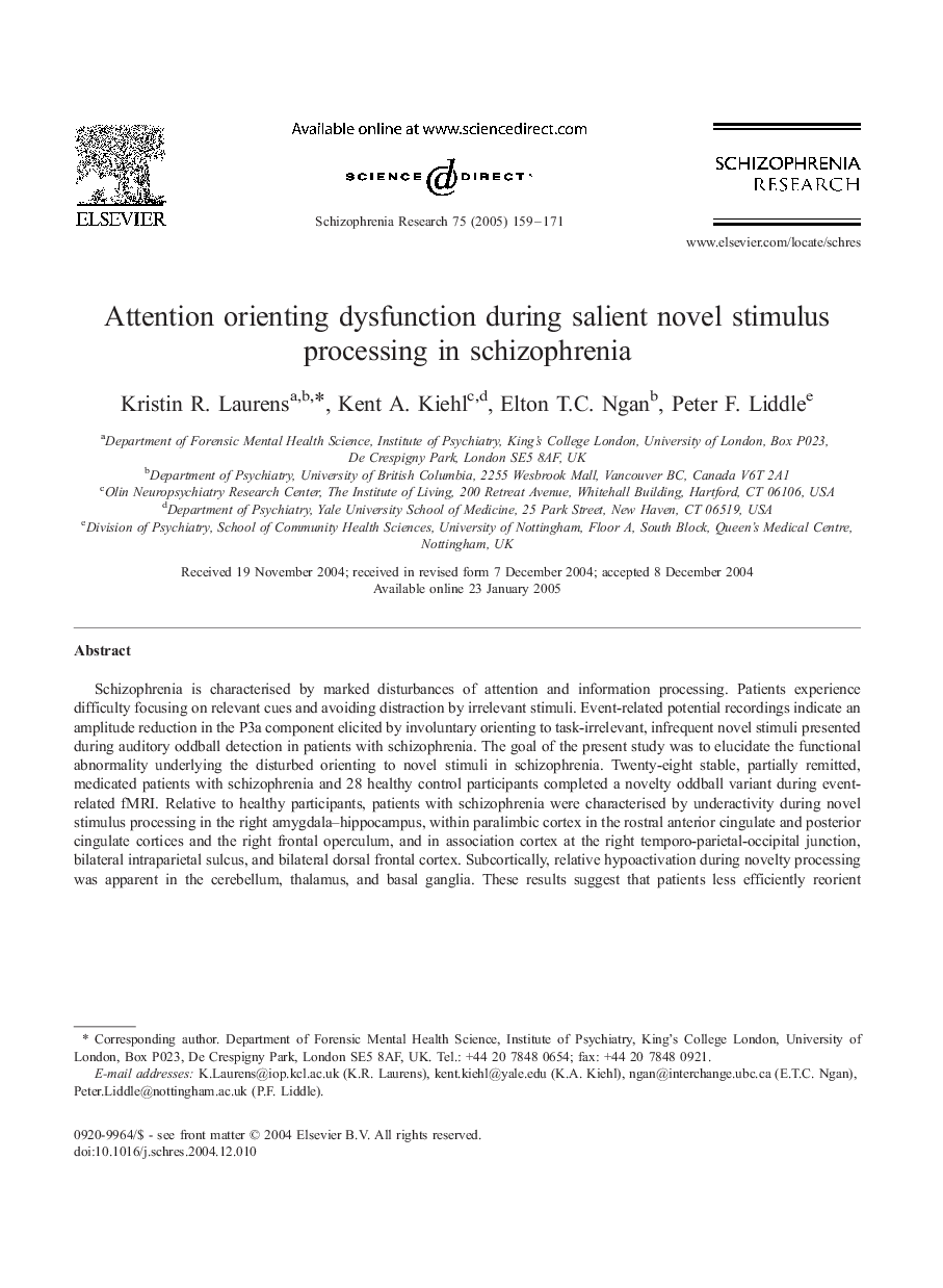 Attention orienting dysfunction during salient novel stimulus processing in schizophrenia