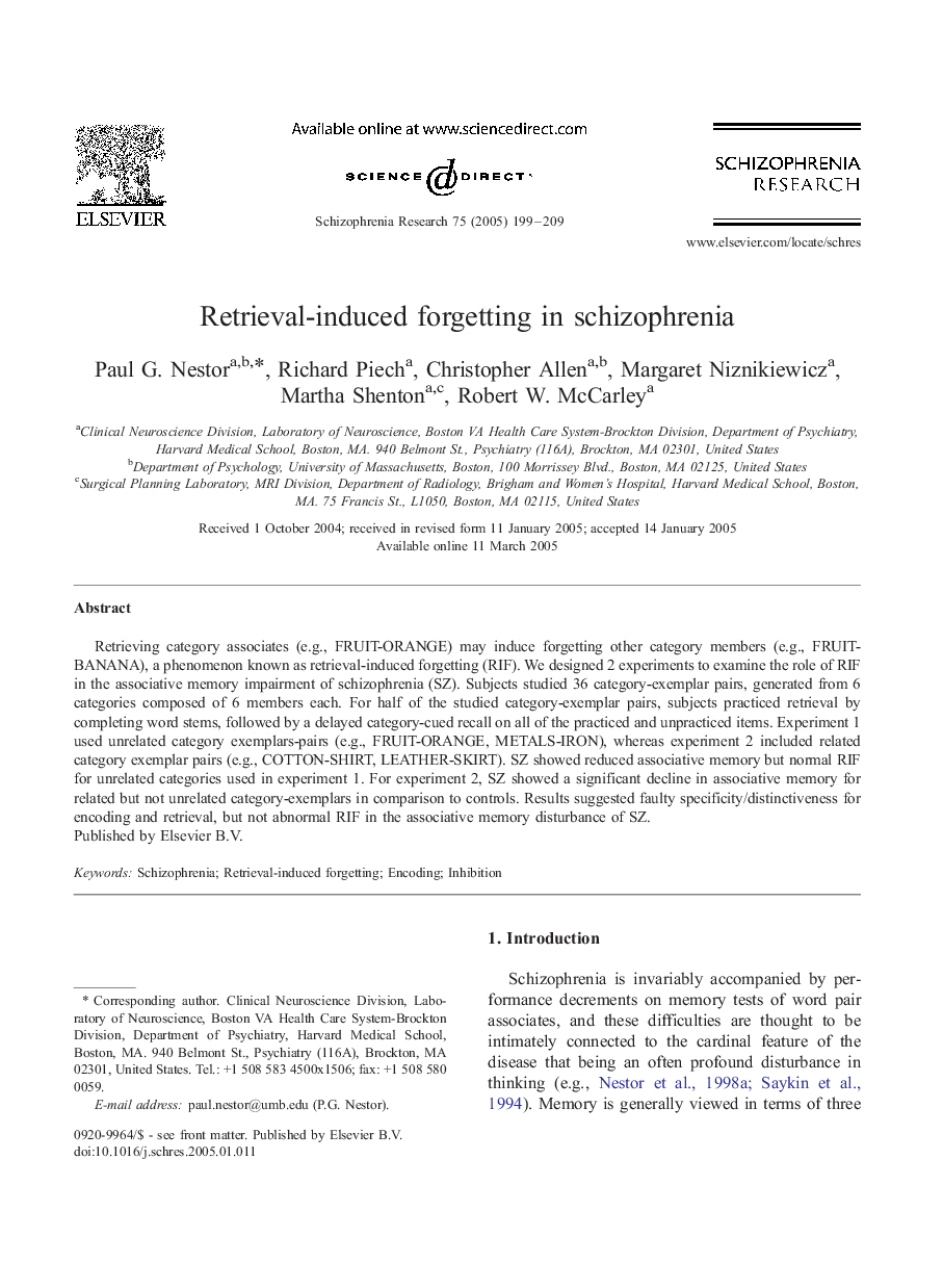 Retrieval-induced forgetting in schizophrenia