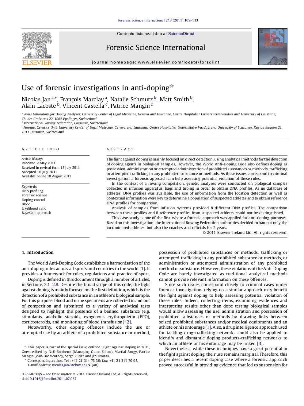 Use of forensic investigations in anti-doping 