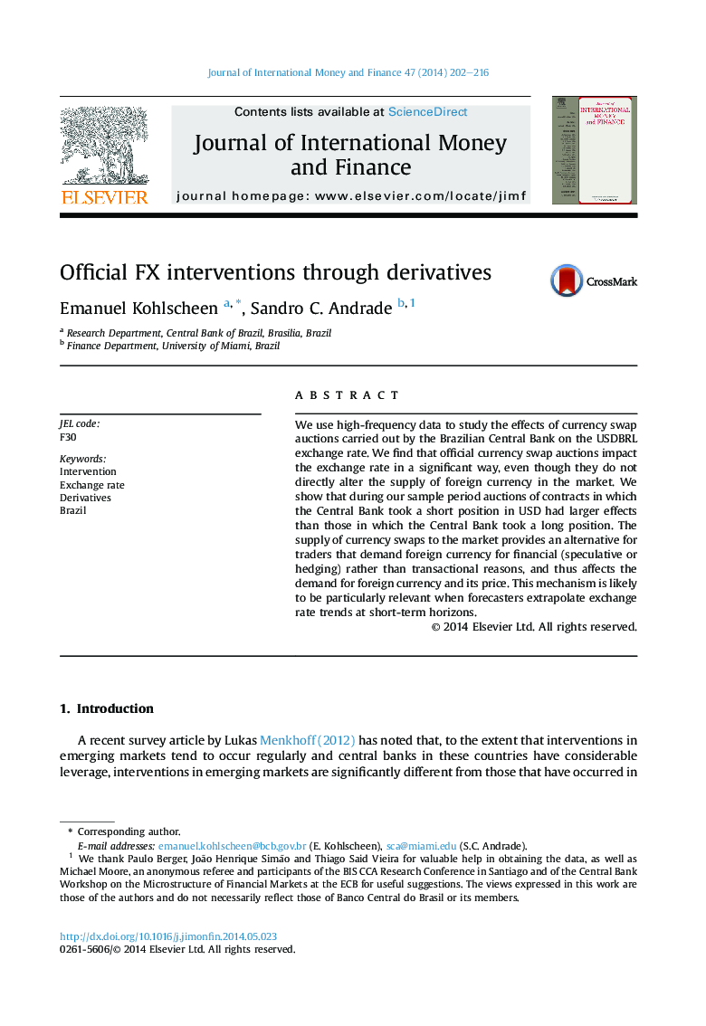 عکس صفحه اول مقاله: Official FX interventions through derivatives Official FX interventions through derivatives