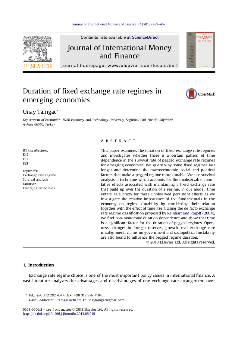 Duration of fixed exchange rate regimes in emerging economies