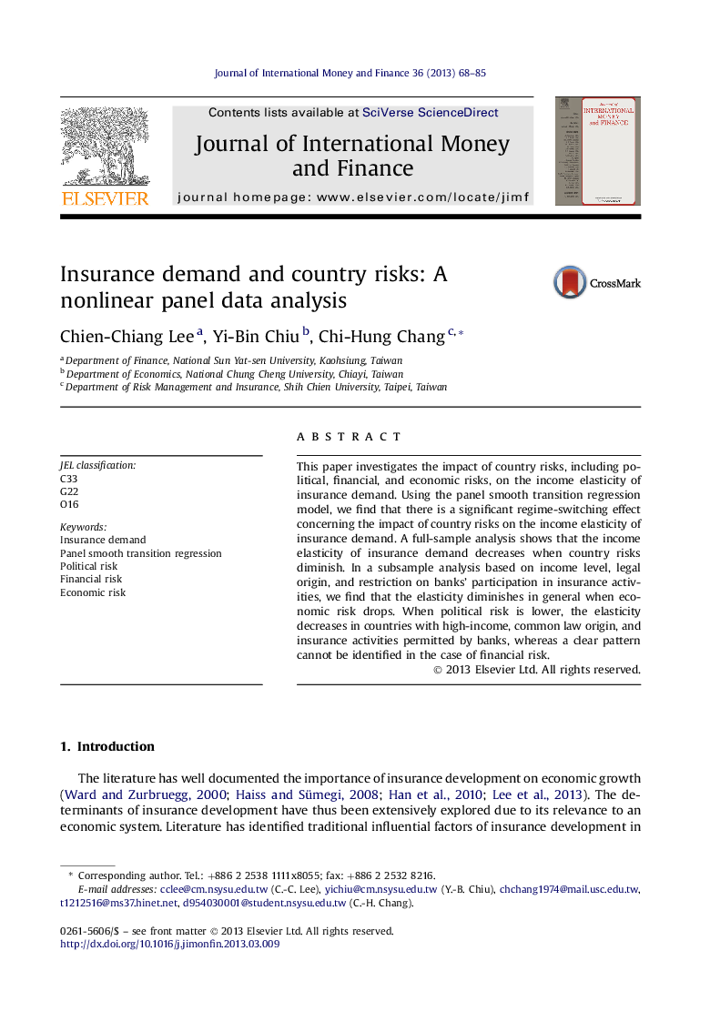 Insurance demand and country risks: A nonlinear panel data analysis