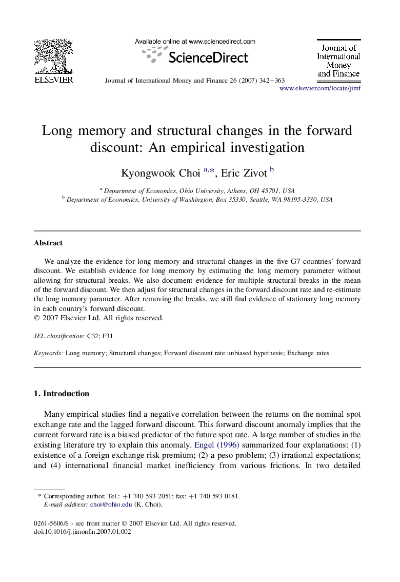 Long memory and structural changes in the forward discount: An empirical investigation