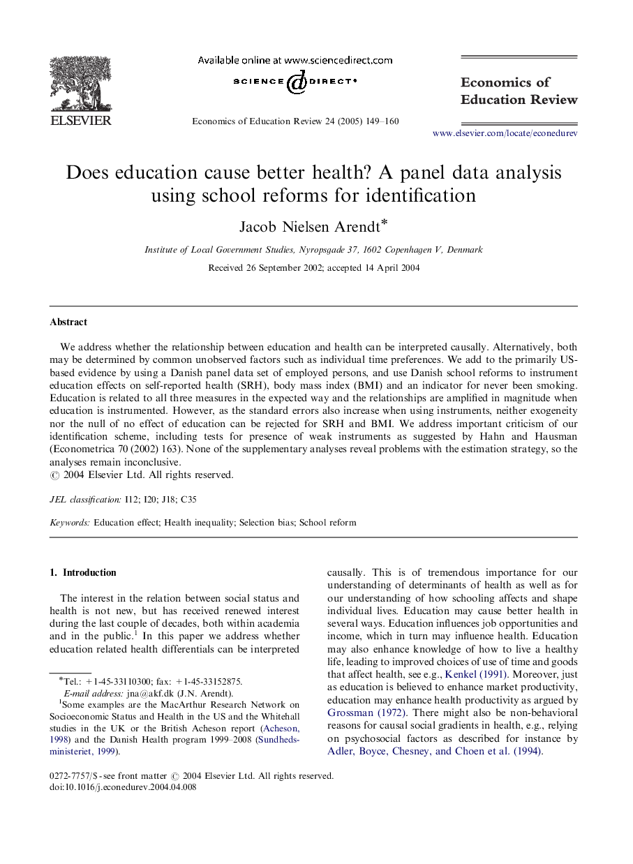 Does education cause better health? A panel data analysis using school reforms for identification