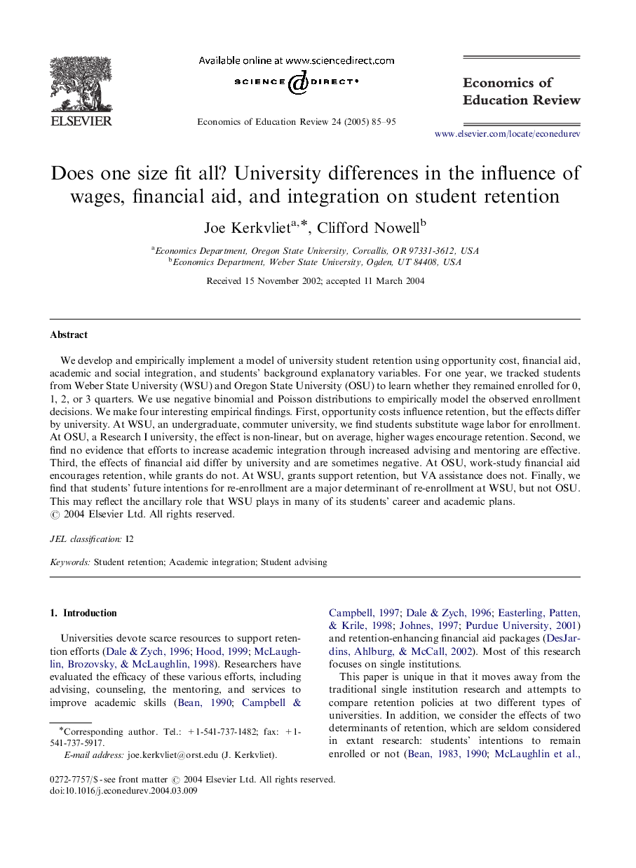 Does one size fit all? University differences in the influence of wages, financial aid, and integration on student retention