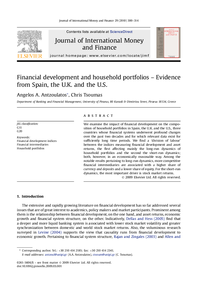 Financial development and household portfolios - Evidence from Spain, the U.K. and the U.S.