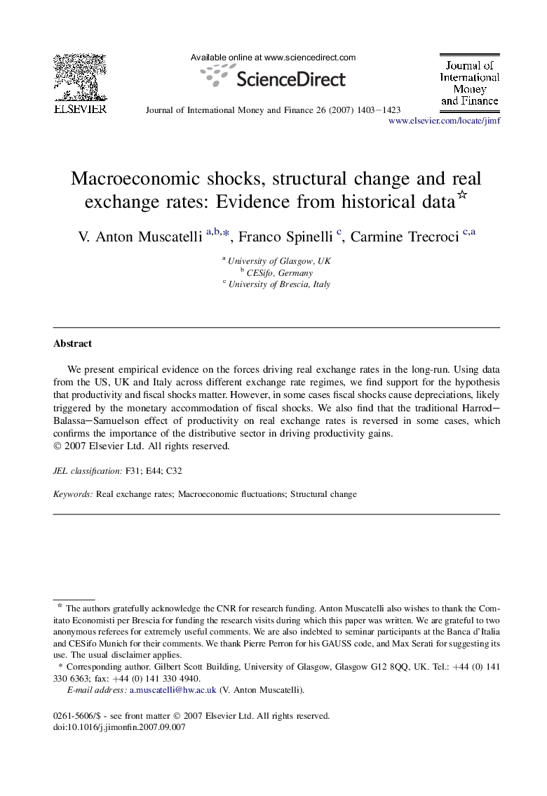 Macroeconomic shocks, structural change and real exchange rates: Evidence from historical data