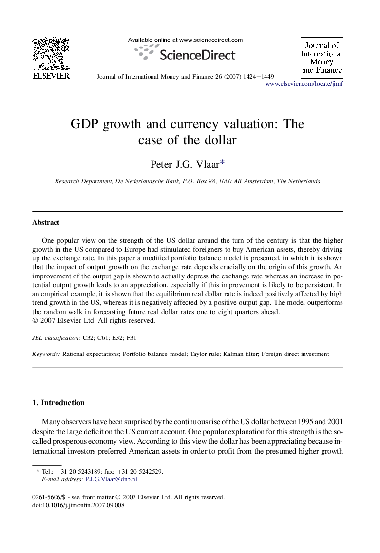 GDP growth and currency valuation: The case of the dollar