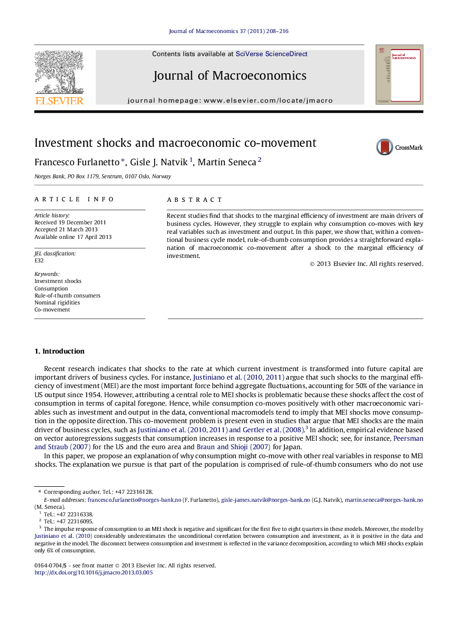 Investment shocks and macroeconomic co-movement